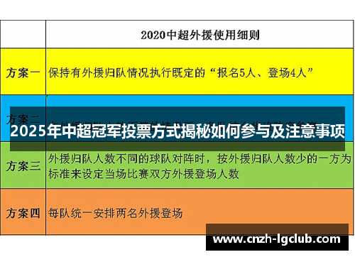 2025年中超冠军投票方式揭秘如何参与及注意事项 2025年中超冠军投票方式揭秘如何参与及注意事项