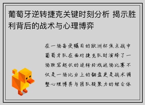 葡萄牙逆转捷克关键时刻分析 揭示胜利背后的战术与心理博弈 葡萄牙逆转捷克关键时刻分析 揭示胜利背后的战术与心理博弈
